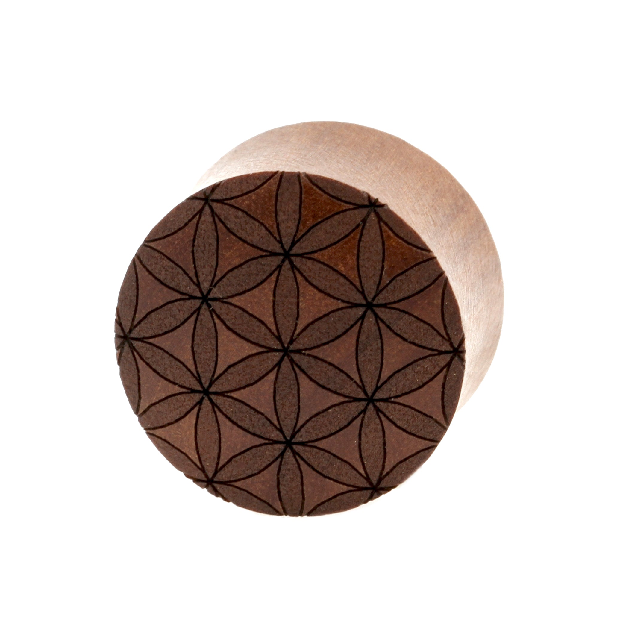 Wood Flower of Life Plugs - Sawo Red Brown