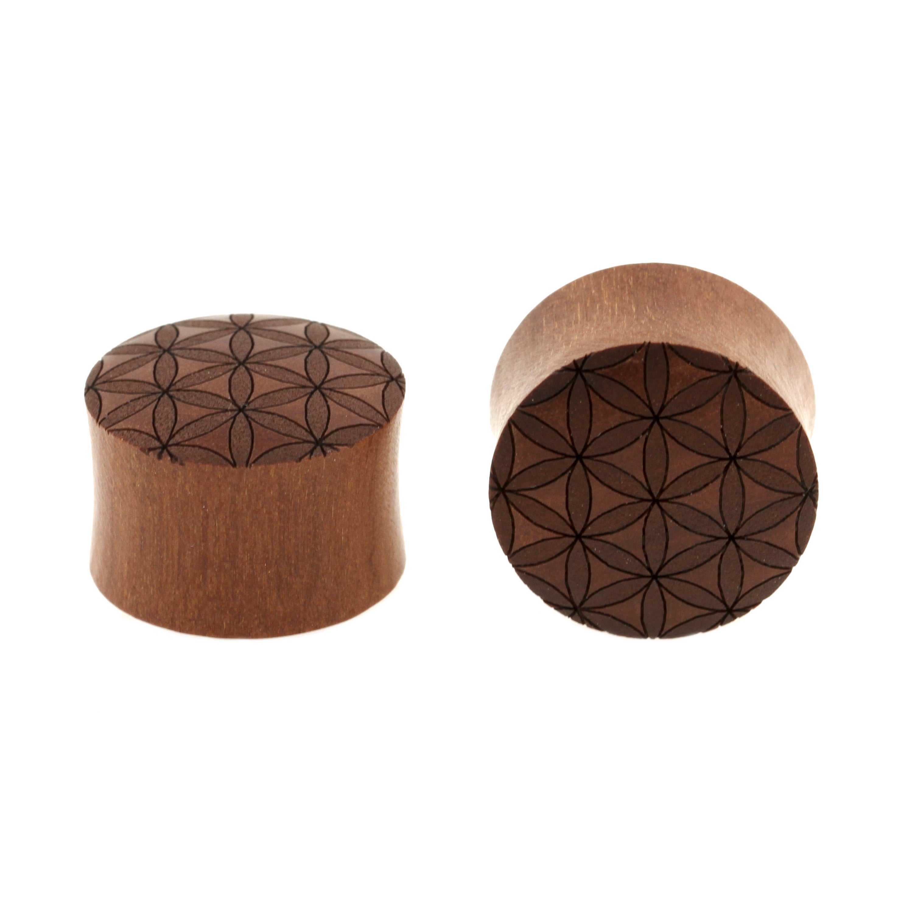 Wood Flower of Life Plugs - Sawo Red Brown