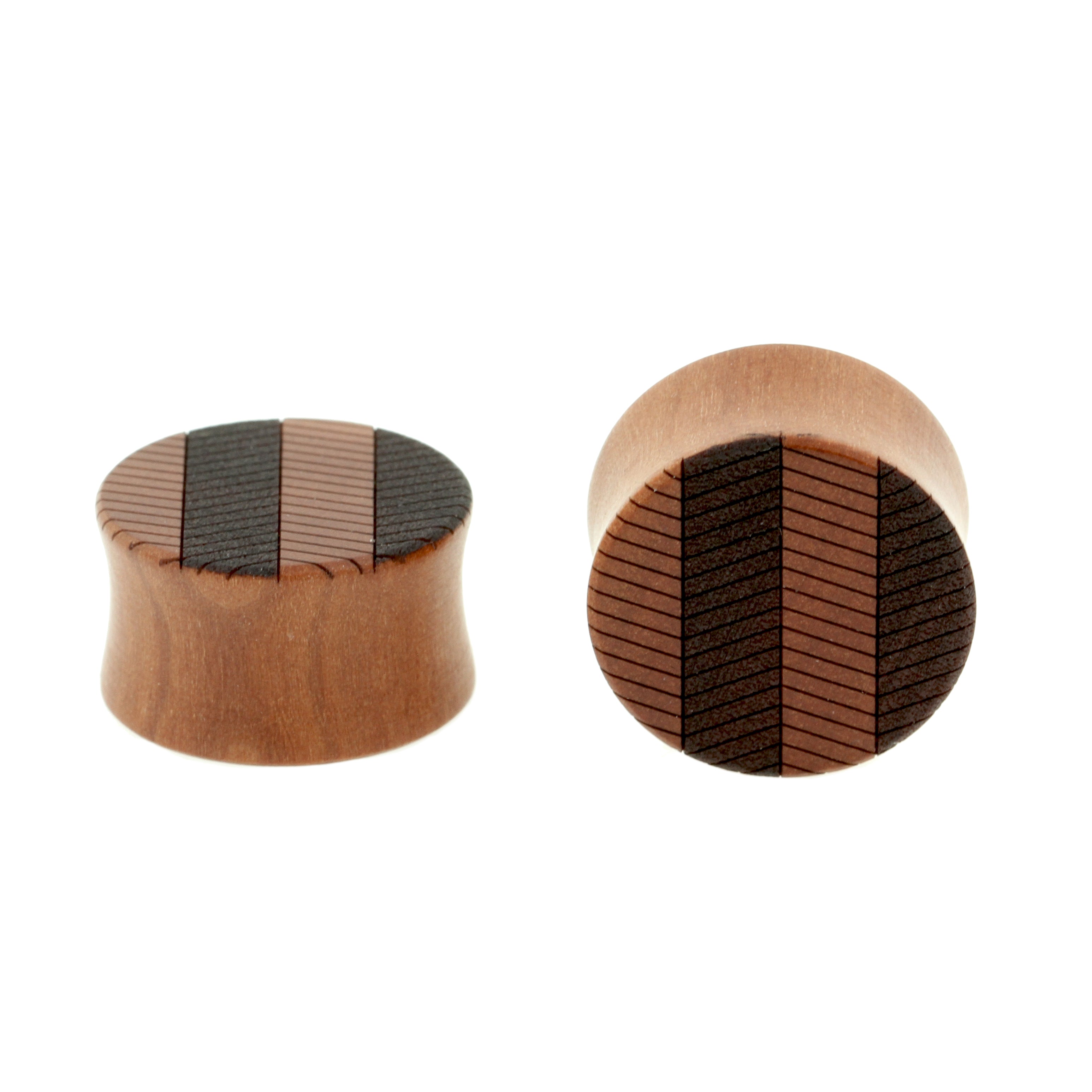 Wood Zig Zag Plugs - Sawo Red Brown