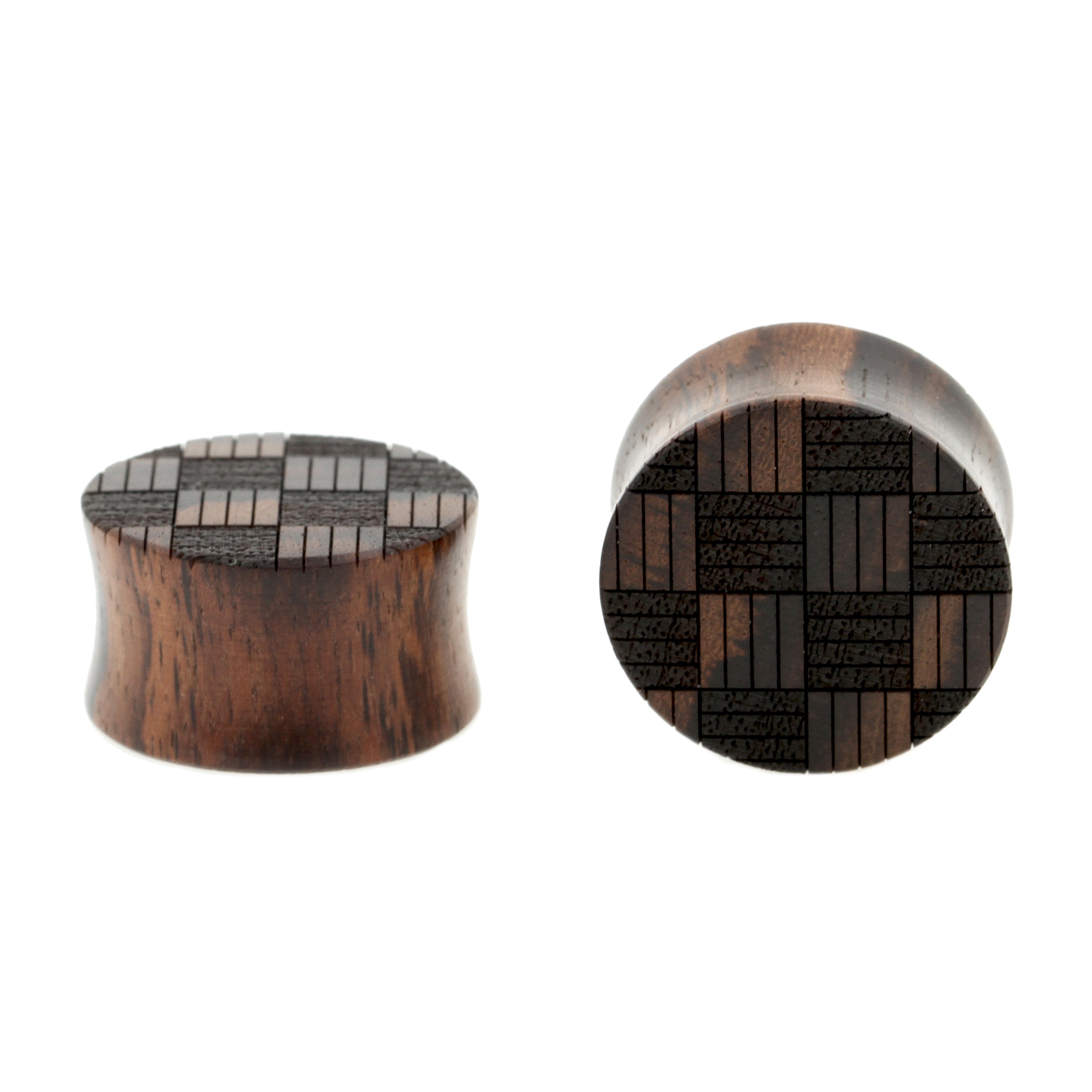 Wood Weaved Squares Plugs  - Sono Dark Brown