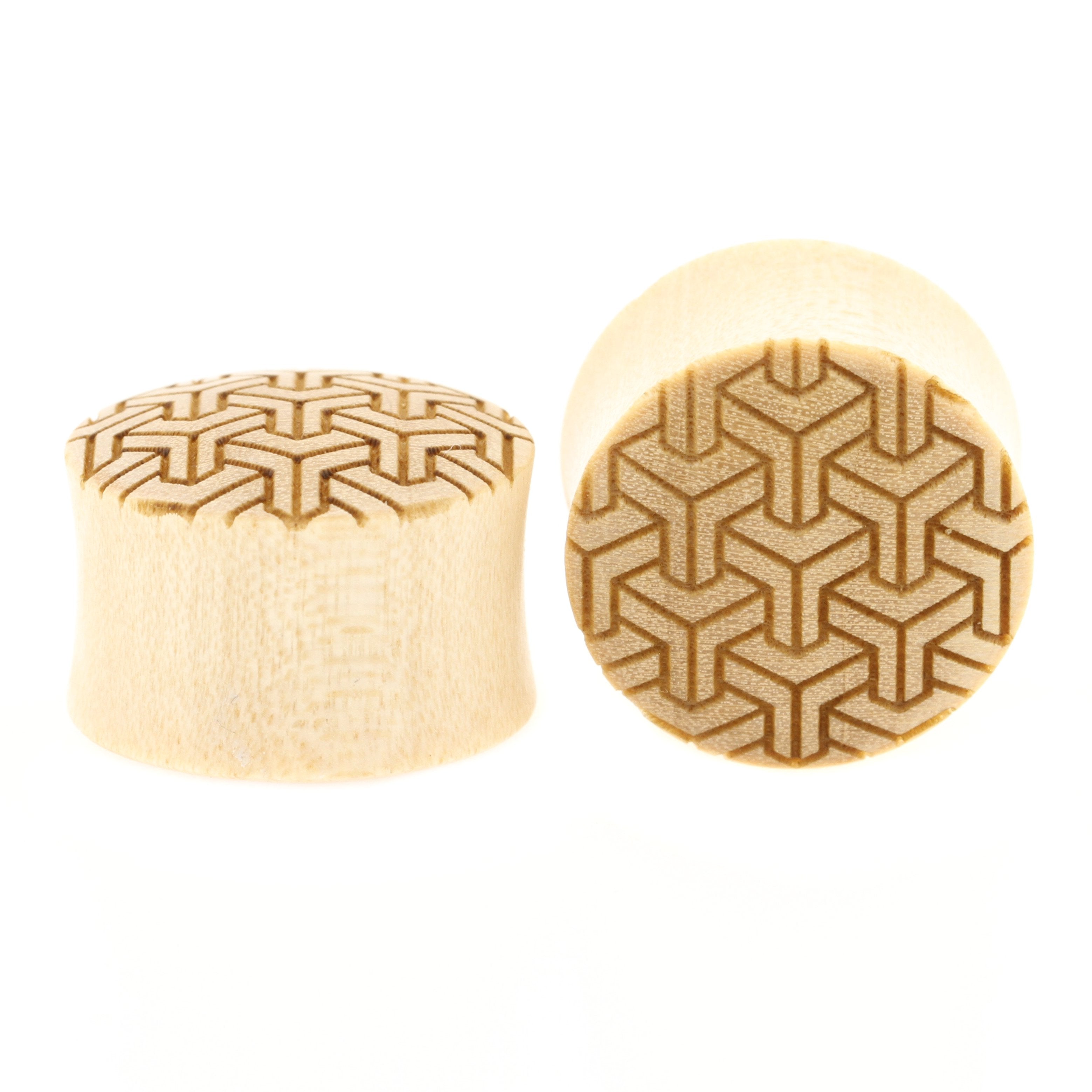 Wood Stacked Cubes Pattern Plugs - Crocodile Light Brown