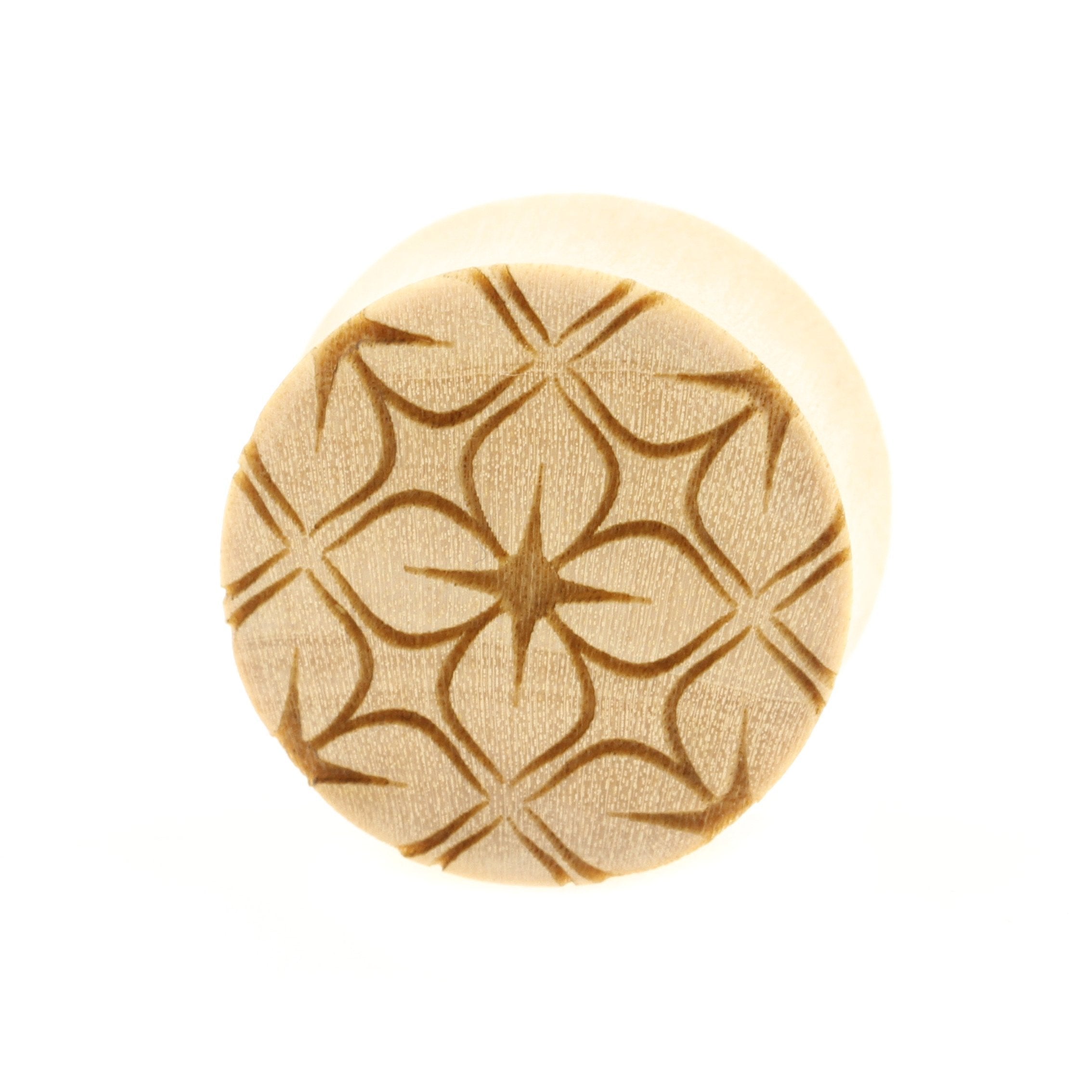 Wood Lotus Flowers Pattern Plugs - Crocodile Light Brown