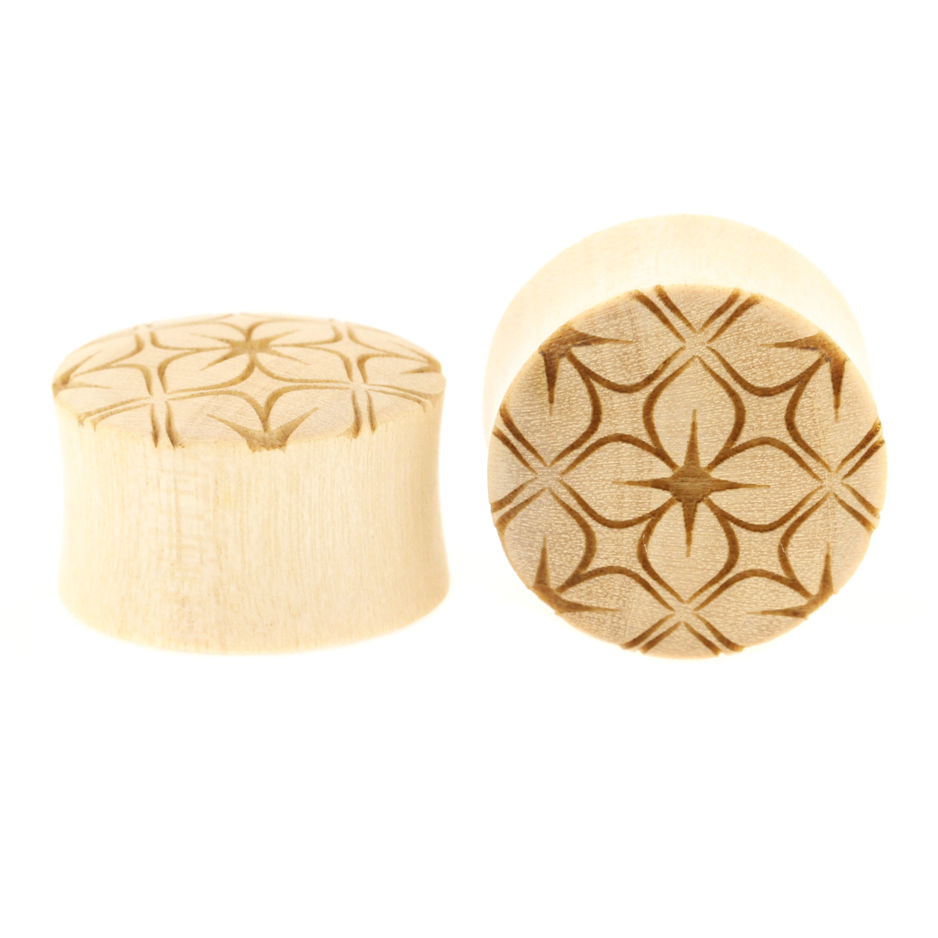 Wood Lotus Flowers Pattern Plugs - Crocodile Light Brown