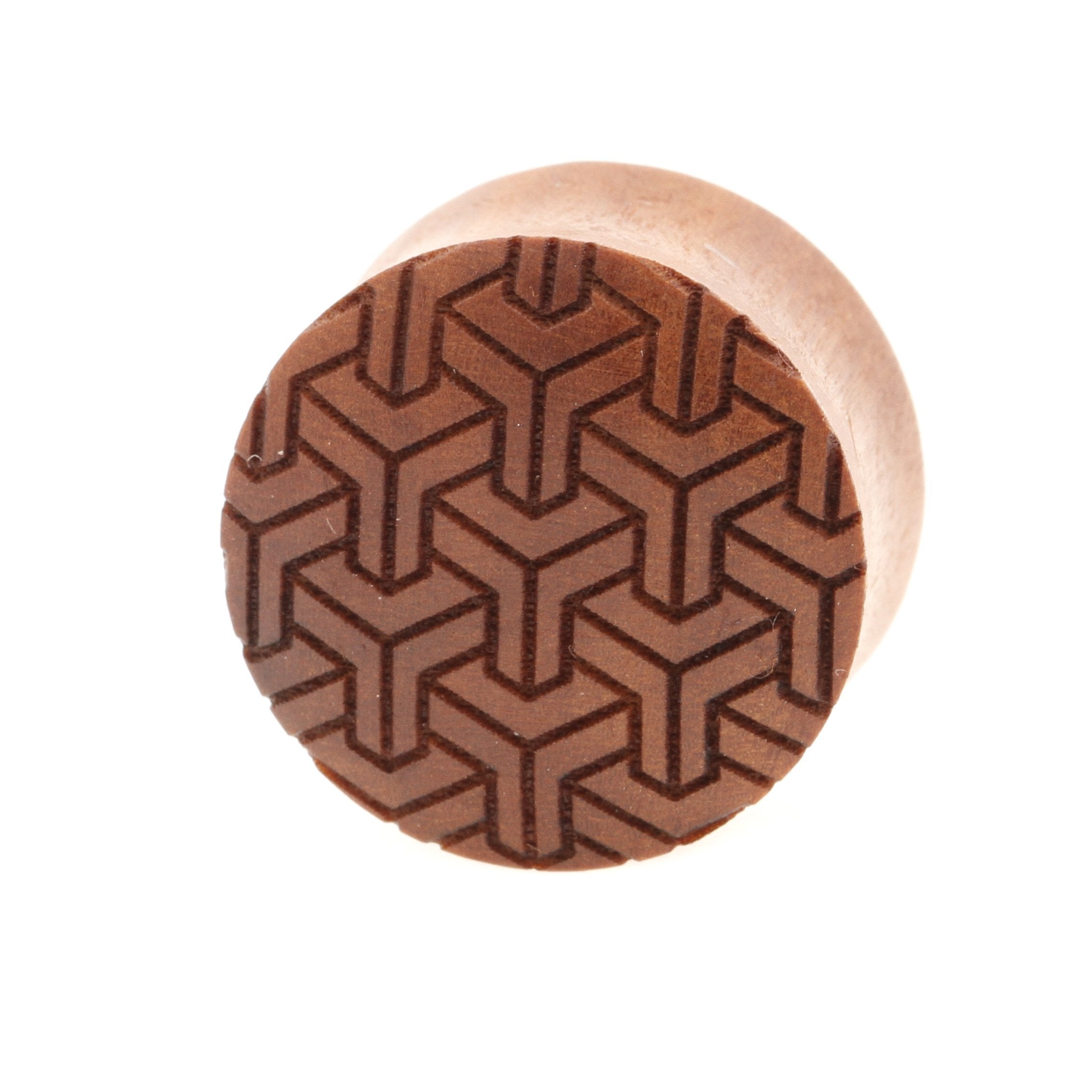 Wood Stacked Cubes Pattern Plugs - Sawo Red Brown