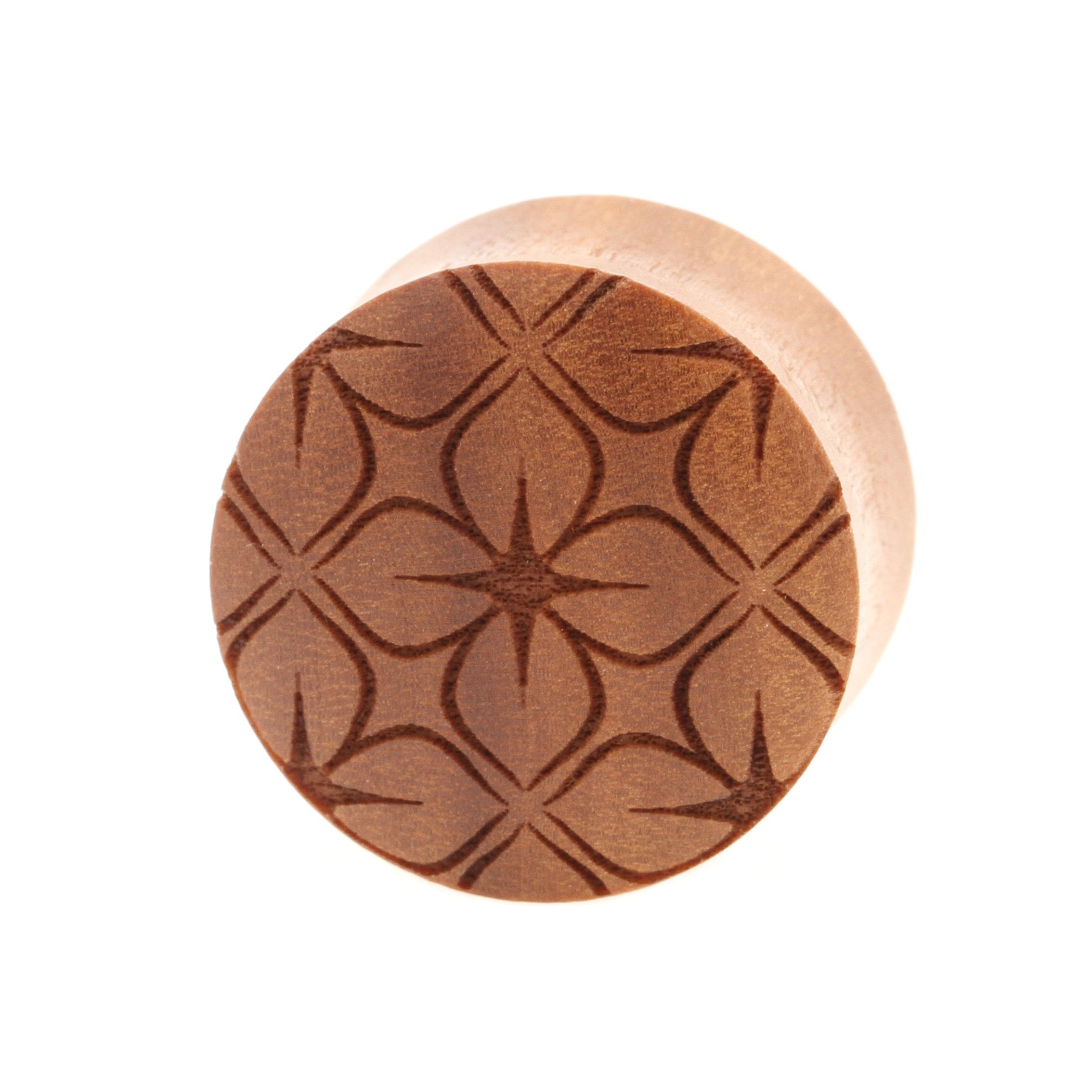 Wood Lotus Flowers Pattern Plugs - Sawo Red Brown