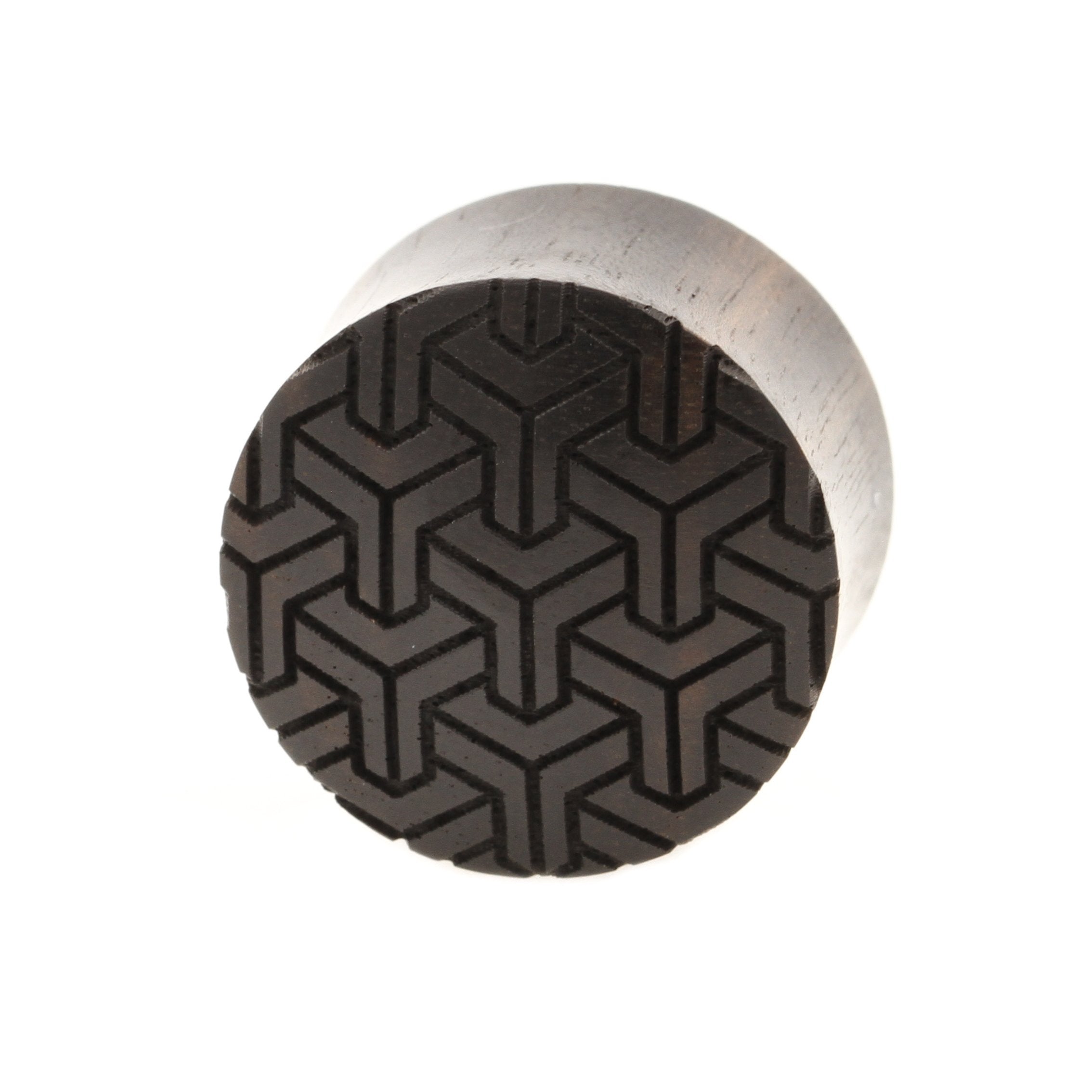 Wood Stacked Cubes Pattern Plugs - Areng Black