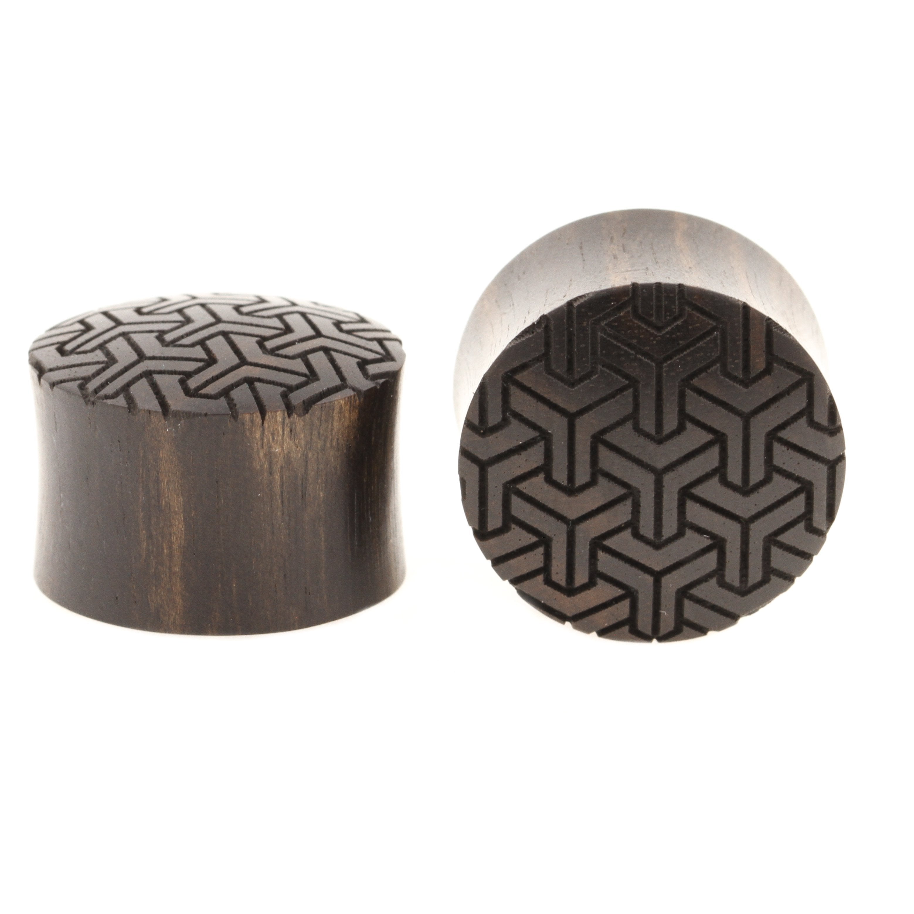 Wood Stacked Cubes Pattern Plugs - Areng Black