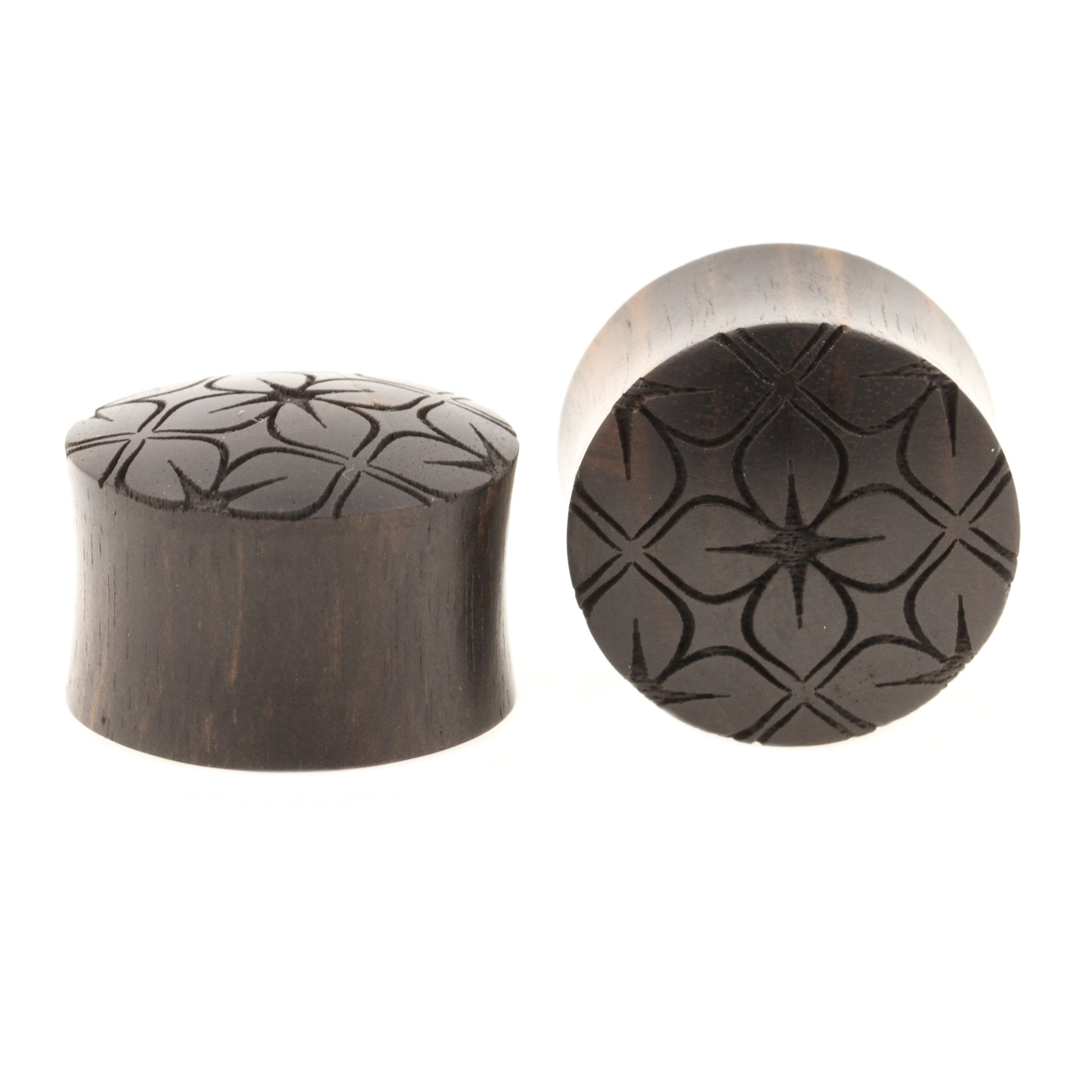 Wood Lotus Flowers Pattern Plugs - Areng Black