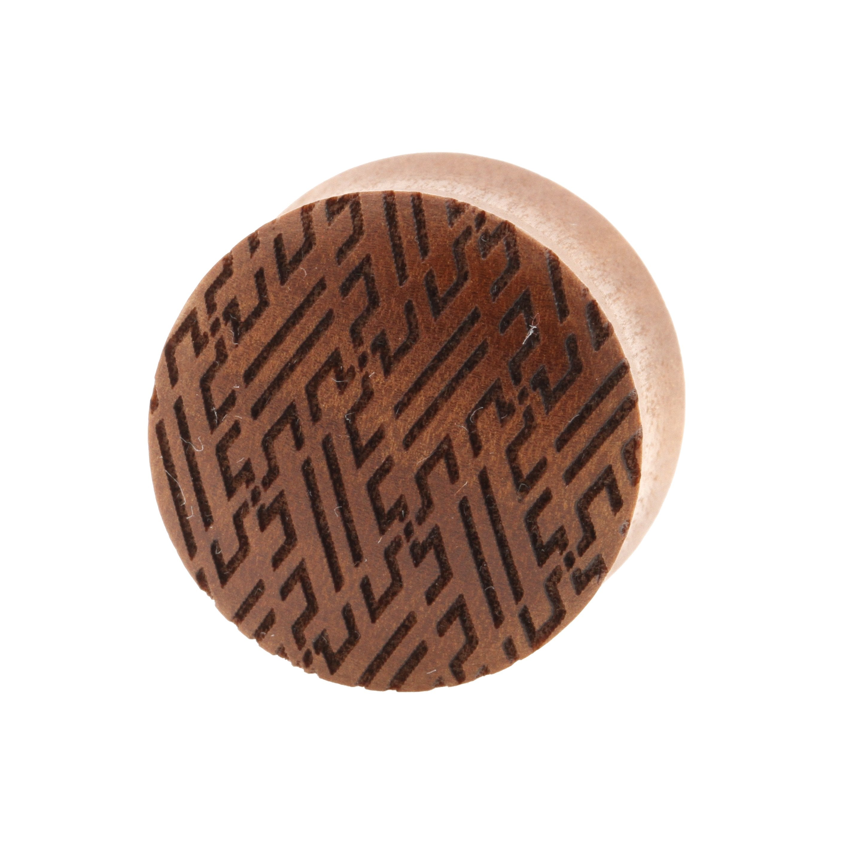 Wood Japanese Manji Pattern Plugs - Sawo Red Brown