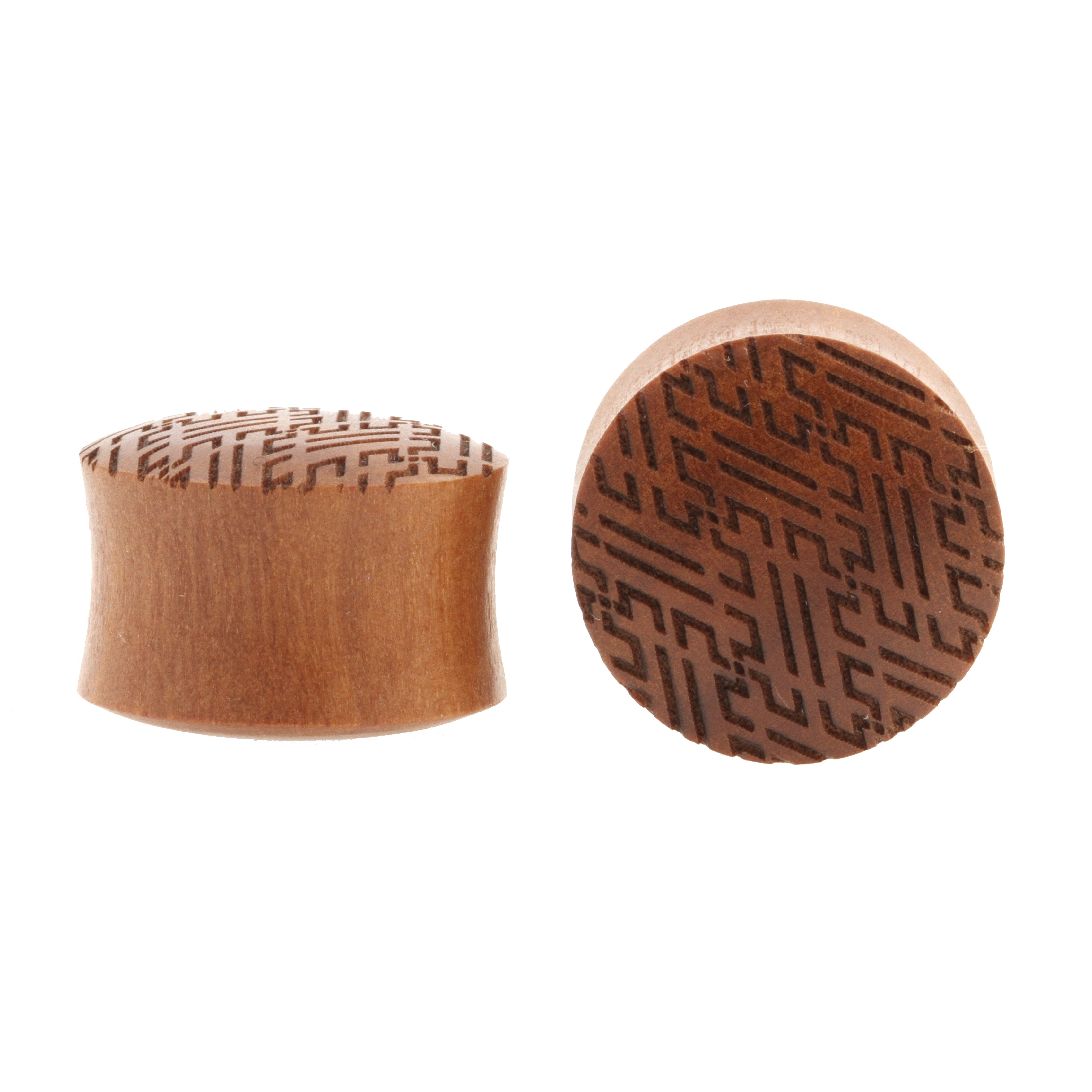 Wood Japanese Manji Pattern Plugs - Sawo Red Brown