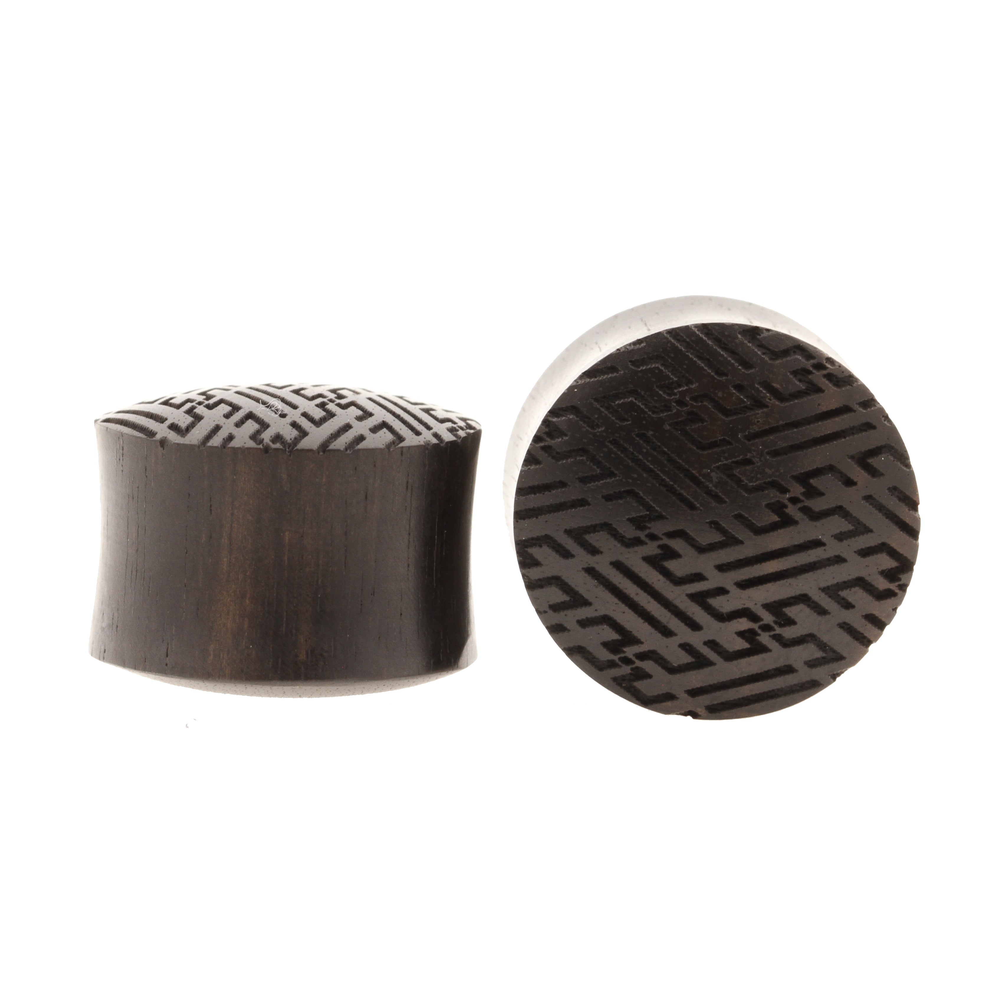 Wood Japanese Manji Pattern Plugs - Areng Black