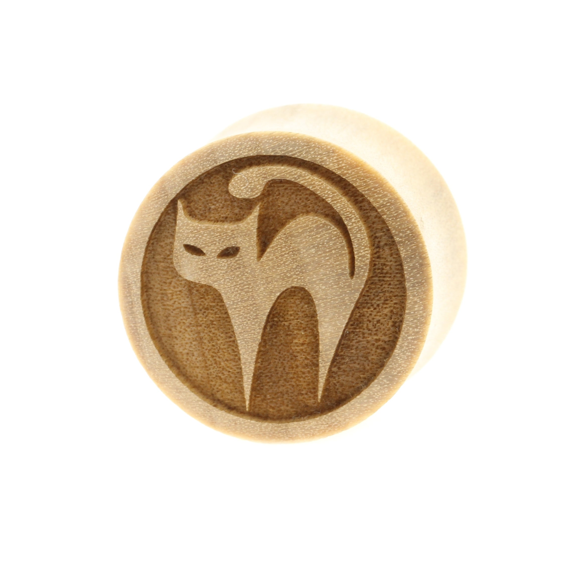 Wood Balinese Cat Plugs Light Brown