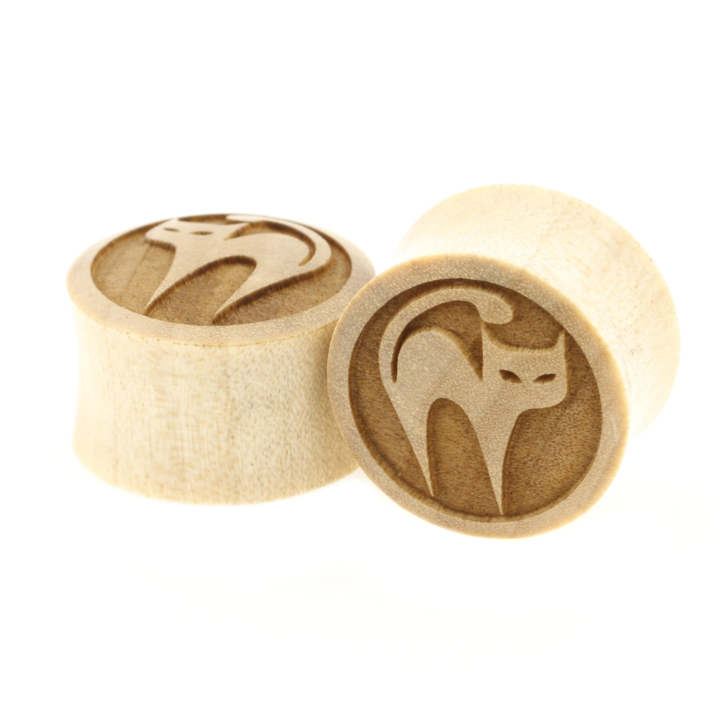 Wood Balinese Cat Plugs Light Brown