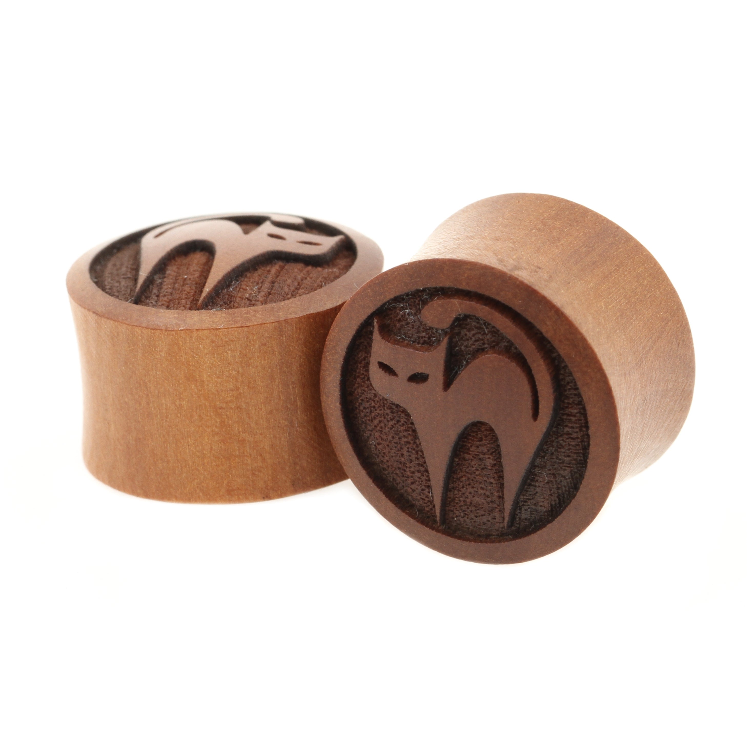 Wood Abyssinian Cat Plugs Red Brown