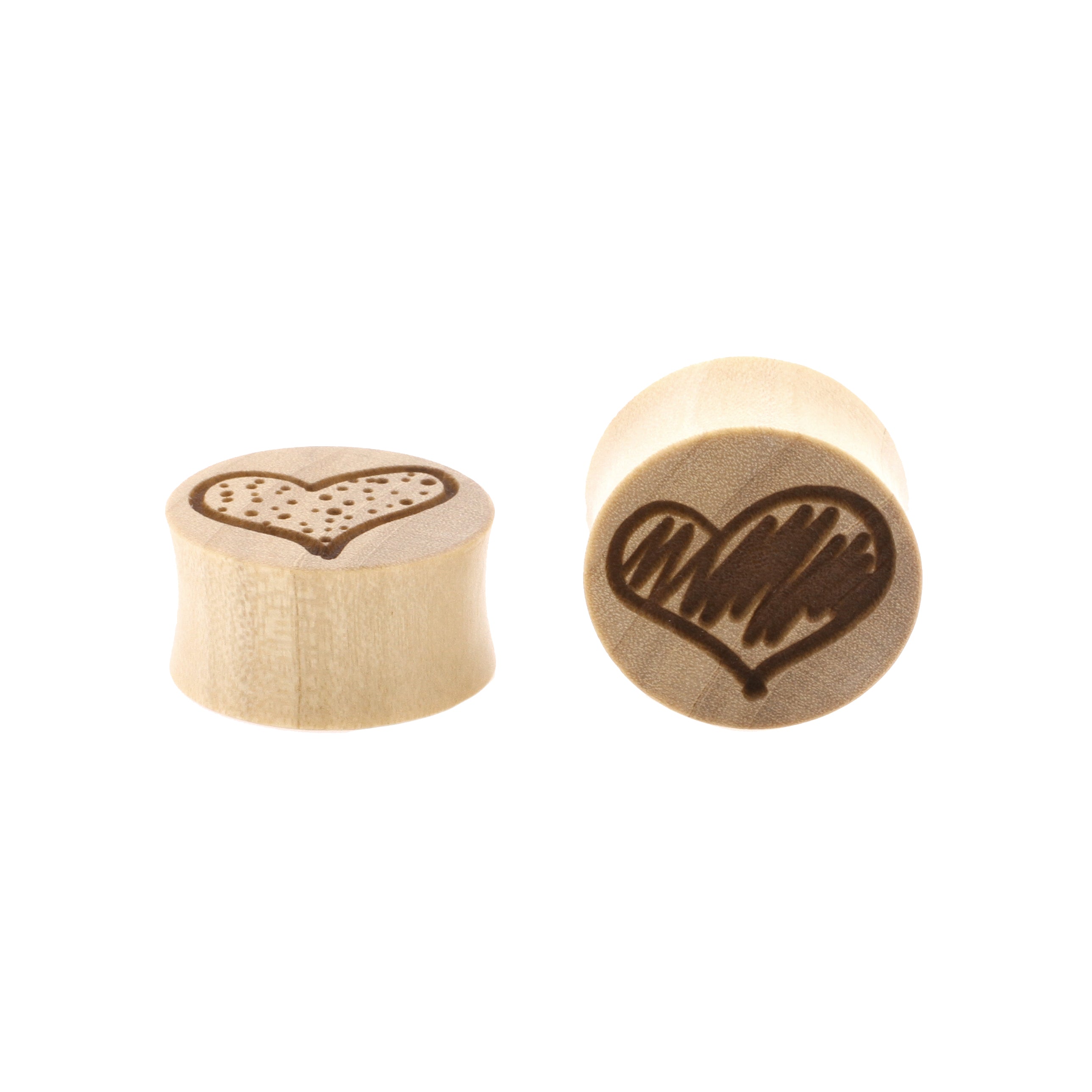 Wood Doodle Hearts Plugs - Crocodile Light Brown