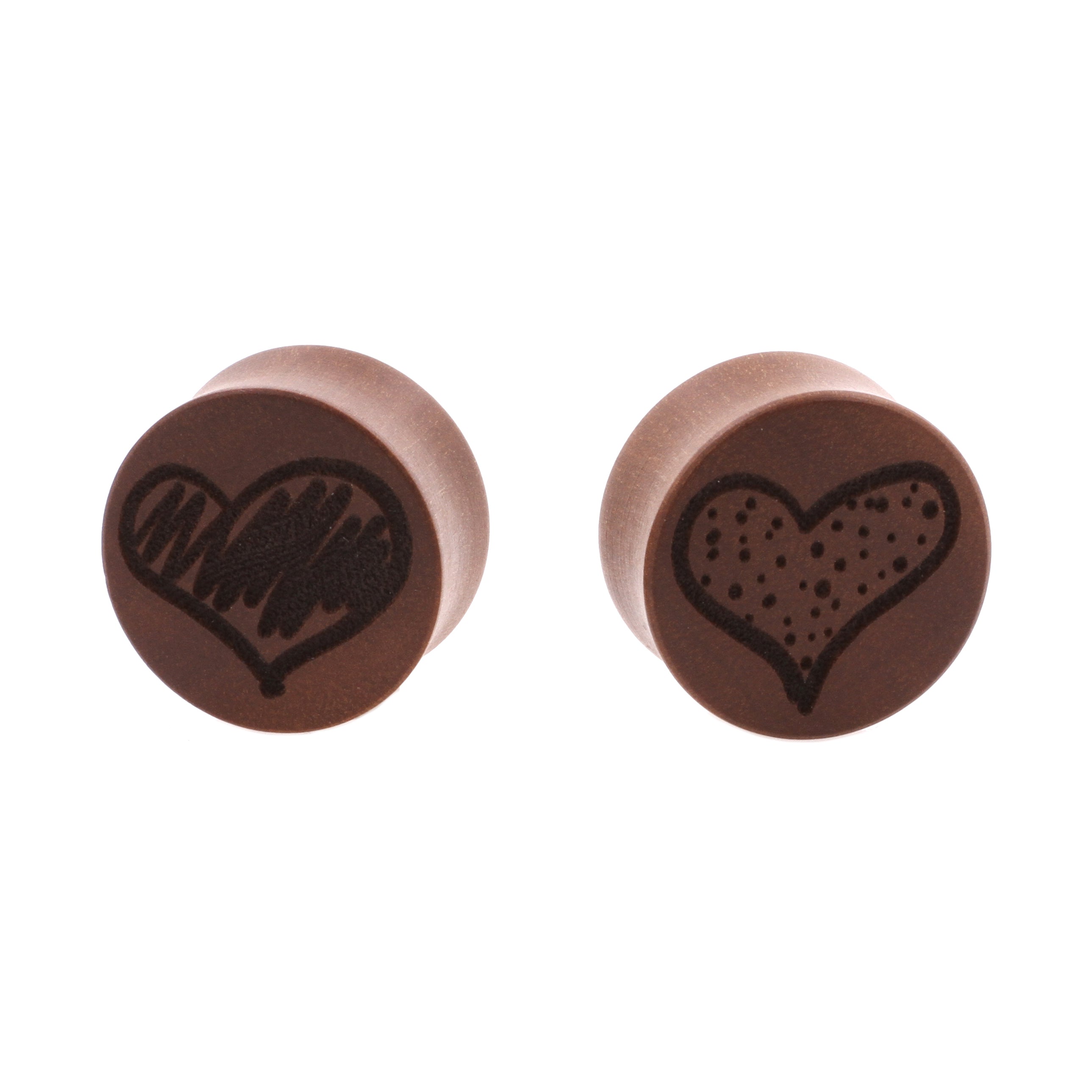 Wood Doodle Hearts Plugs - Sawo Red Brown