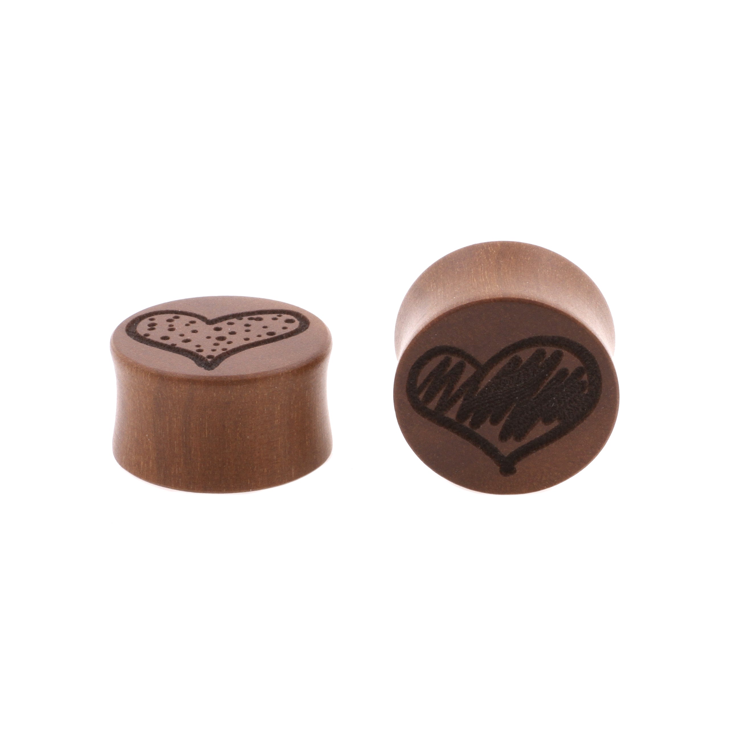 Wood Doodle Hearts Plugs - Sawo Red Brown