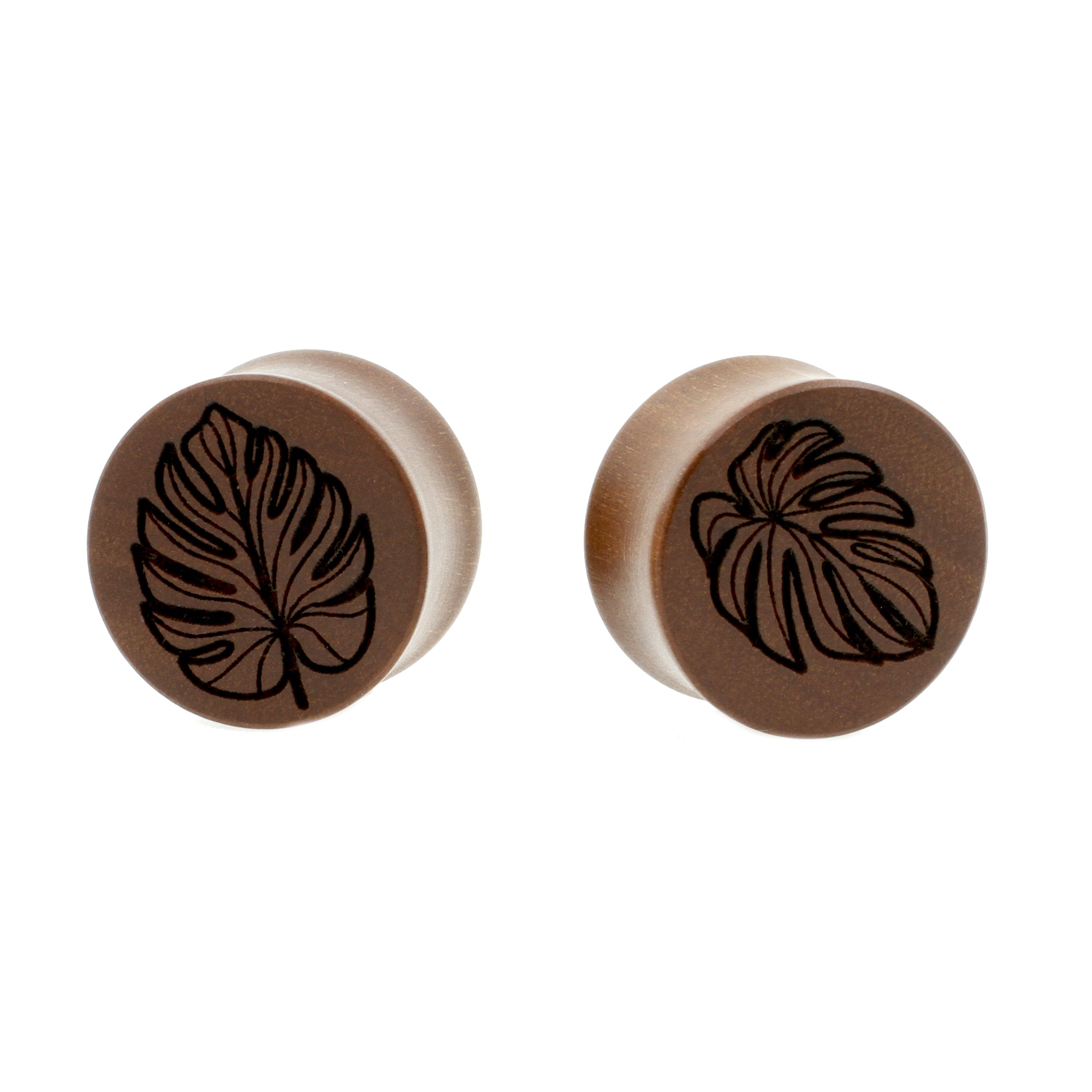 Wood Monstera Plugs - Sawo Red Brown