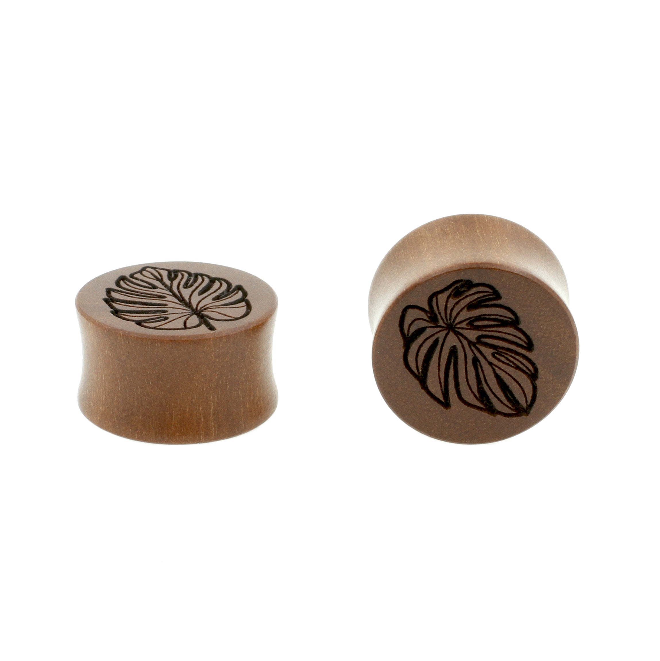 Wood Monstera Plugs - Sawo Red Brown