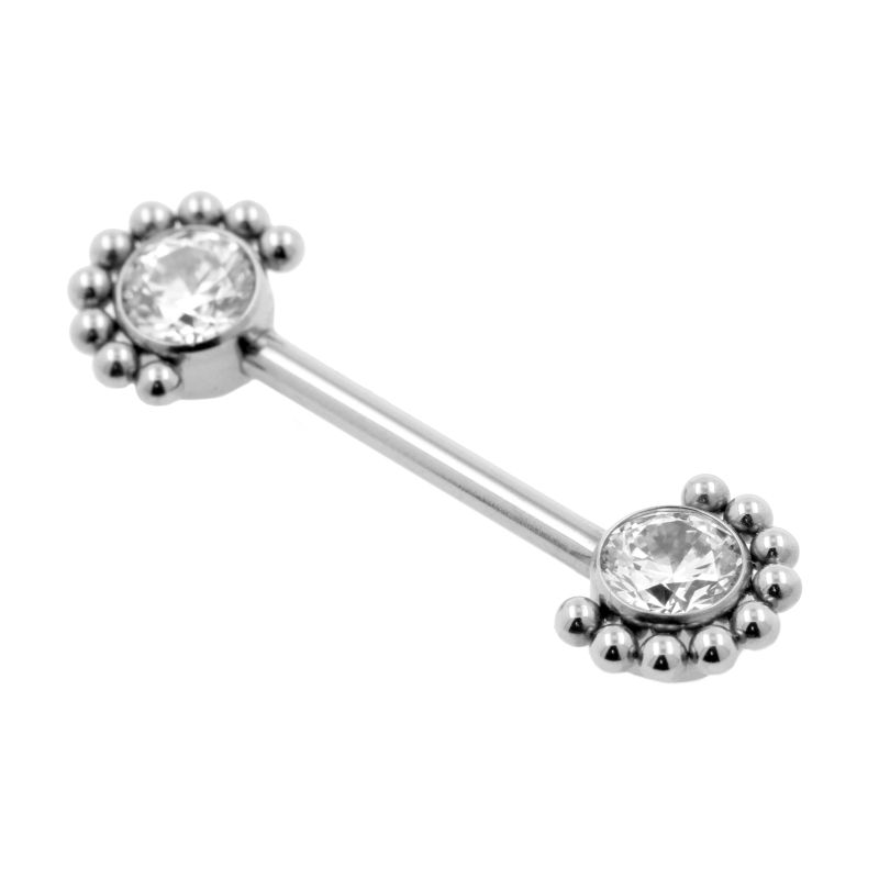 Nipple Barbell With Zirconia Cluster